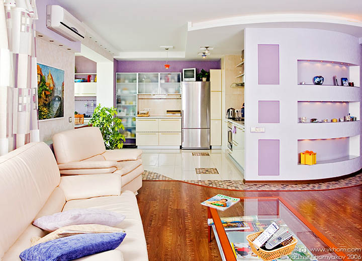 The studio in creamy and lilac colors