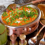 Matar Makani (spicy pea cream-soup with nuts and vegetables)