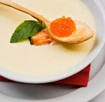 Cheese cream-soup with a salmon and caviar